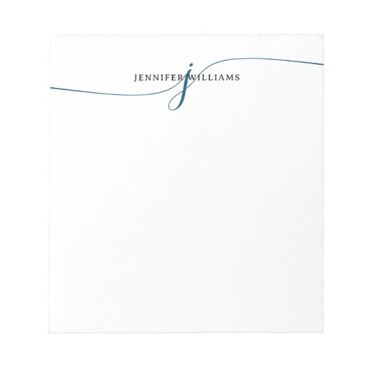 Elegant minimalistisch marineblauw script monogram notitieblok (Voorkant)