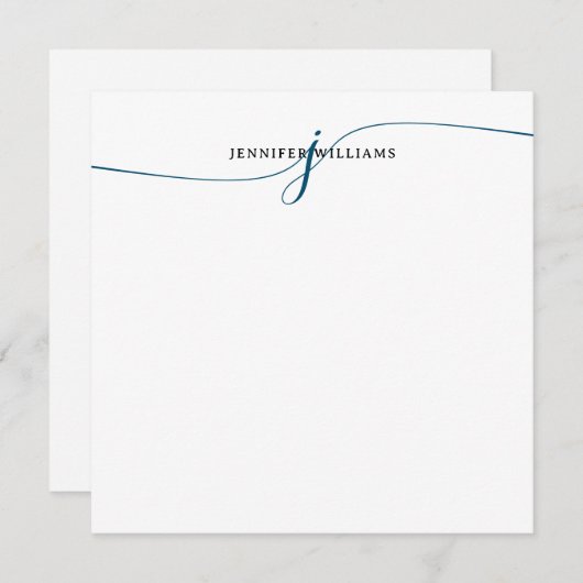 Elegant minimalistisch marineblauw script monogram notitiekaartje (Voorkant / Achterkant)
