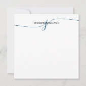 Elegant minimalistisch marineblauw script monogram notitiekaartje (Voorkant)