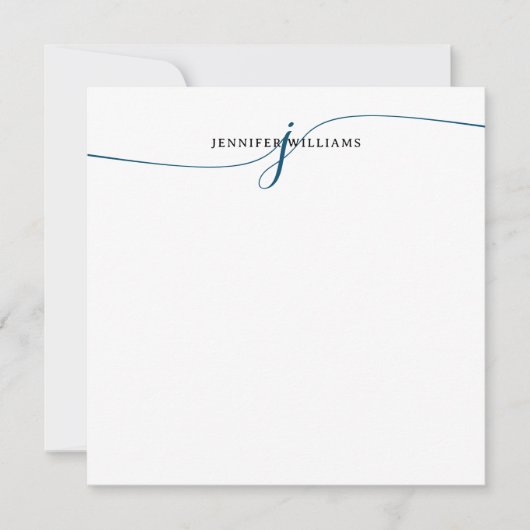 Elegant minimalistisch marineblauw script monogram notitiekaartje (Voorkant)