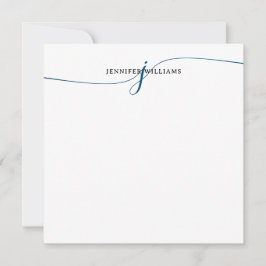Elegant minimalistisch marineblauw script monogram notitiekaartje