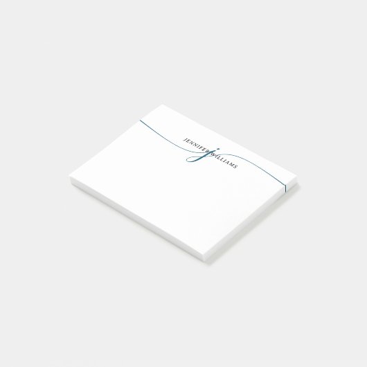 Elegant minimalistisch marineblauw script monogram post-it® notes (Schuin)