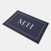 Elegant minimalistisch marineblauw wit monogram deurmat (Schuin)