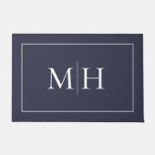 Elegant minimalistisch marineblauw wit monogram deurmat (Voorkant)