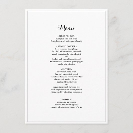 Elegant minimalistisch menu Bindrand (Voorkant)