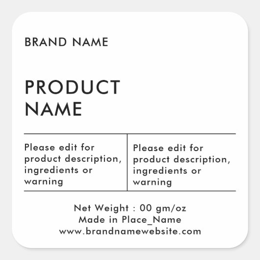Elegant minimalistisch merknaam productlabel vierkante sticker (Voorkant)