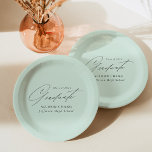 Elegant minimalistisch Mint Green Afstuderen Papieren Bordje<br><div class="desc">Elegant afstuderen papier borden met "Afstuderen" in een mooi zwart script met een groene achtergrond voor munt. Pas de borden van het afstuderen aan door de naam van de afgestudeerde, schoolnaam, en het jaar van het afstuderen toe te voegen. De gepersonaliseerde afstuderen papieren borden zijn perfect voor zowel de academische...</div>