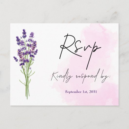 Elegant minimalistisch Mode Lavender RSVP Wedding Briefkaart (Voorkant)