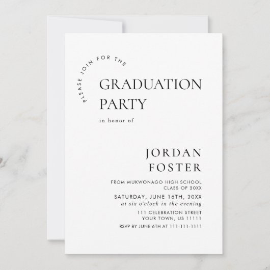 Elegant minimalistisch modern afstudeerfeest kaart (Voorkant)