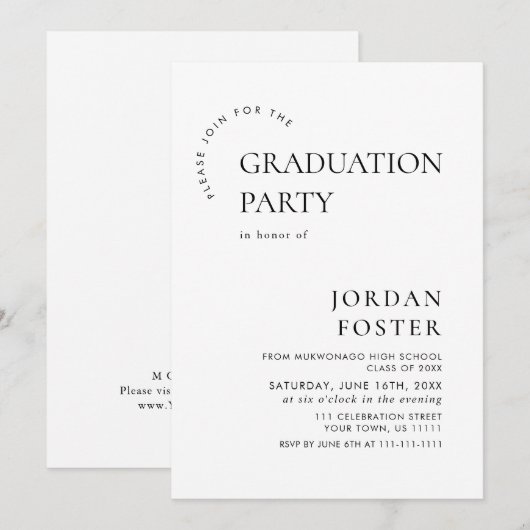 Elegant minimalistisch modern afstudeerfeest kaart (Voorkant / Achterkant)