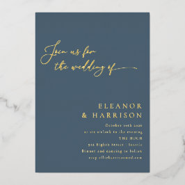 Elegant minimalistisch modern donkerblauw Manuscri Folie Uitnodiging