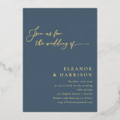 Elegant minimalistisch modern donkerblauw Manuscri Folie Uitnodiging (Voorkant)