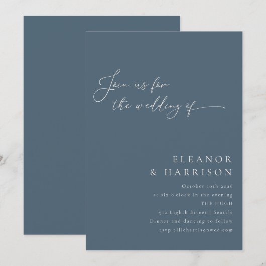 Elegant minimalistisch modern donkerblauw Manuscri Kaart (Voorkant / Achterkant)