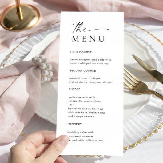 Elegant minimalistisch modern huwelijksdiner menu
