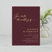 Elegant minimalistisch modern modern Bourgognitisc Folie Uitnodiging (Staand Voorkant)