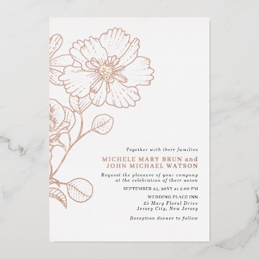 Elegant minimalistisch modern Roos Gold Folie Uitnodiging (Voorkant)