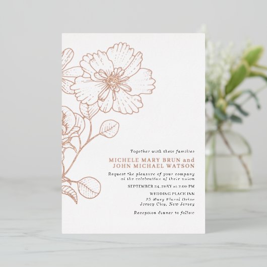 Elegant minimalistisch modern Roos Gold Folie Uitnodiging (Staand Voorkant)