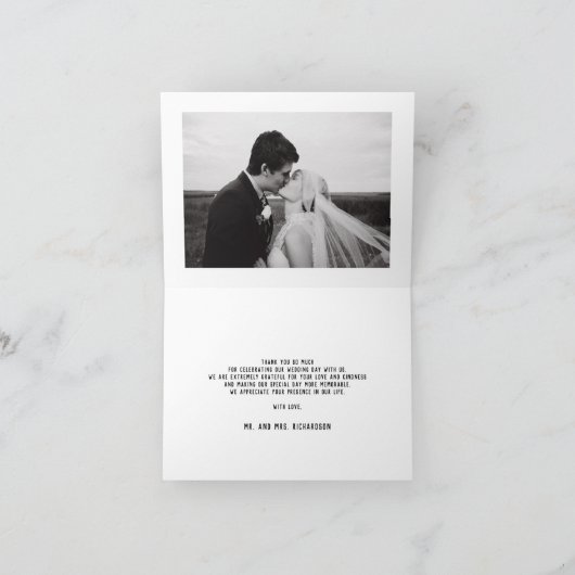 Elegant minimalistisch modern script bruiloft 4 fo bedankkaart (Binnen)