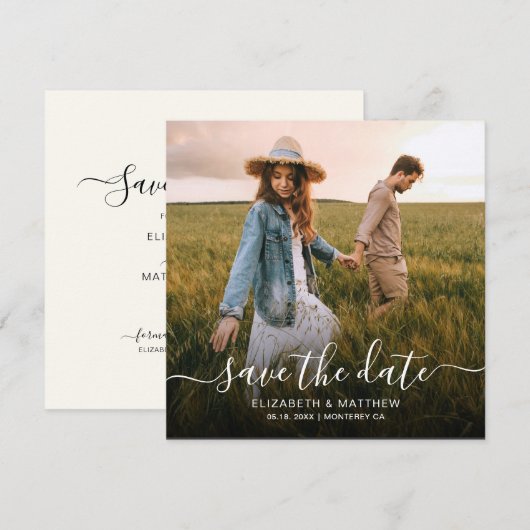 Elegant minimalistisch modern script één foto brui save the date (Voorkant / Achterkant)