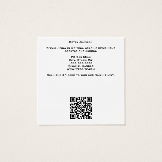 Elegant minimalistisch modern wit Visitekaartje (Achterkant)