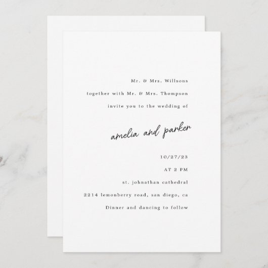 Elegant minimalistisch modern zwart-wit kaart (Voorkant / Achterkant)