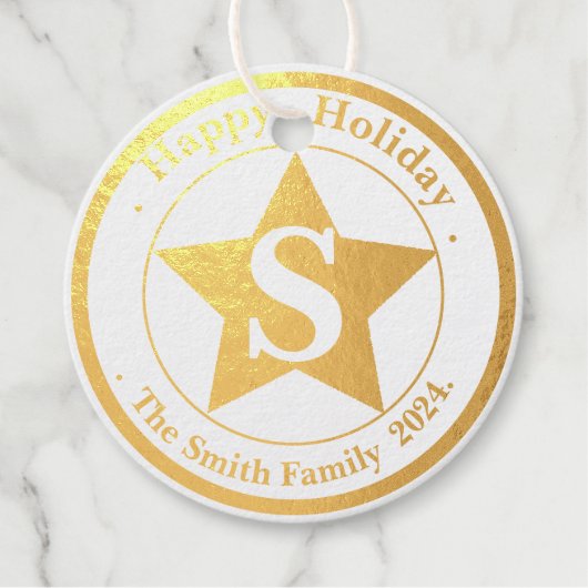 Elegant minimalistisch monogram Happy Holiday Bedankjes Labels (Voorkant)