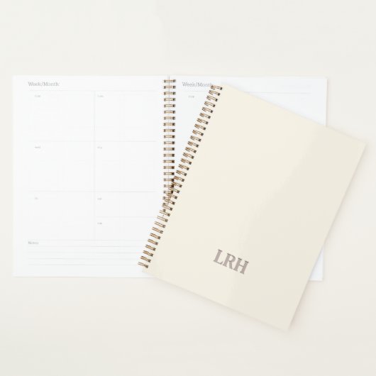 Elegant minimalistisch monogram ivoor spiraal Noti Planner (Display)