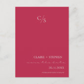 Elegant minimalistisch monogram Magenta Weddenscha Aankondigingskaart (Voorkant)