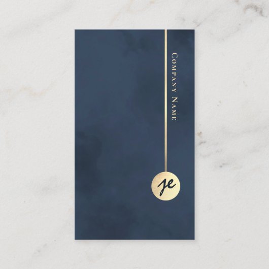 Elegant minimalistisch monogram marine blauw en go visitekaartje (Voorkant)