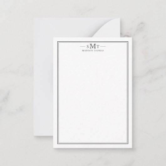 Elegant minimalistisch monogram met drie letters notitiekaartje (Voorkant)