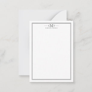 Elegant minimalistisch monogram met drie letters notitiekaartje