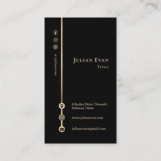 Elegant minimalistisch monogram modern zwart en go visitekaartje (Achterkant)