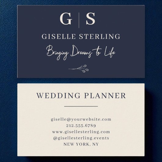Elegant minimalistisch monogram Navy Blue Cream Visitekaartje