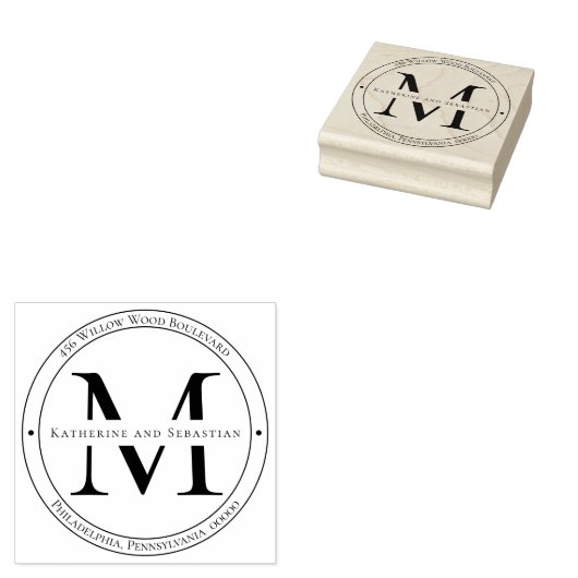 Elegant minimalistisch monogram retouradres rubberstempel (Gestempeld)
