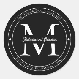 Elegant minimalistisch monogram Terugkeeradres zeg Ronde Sticker