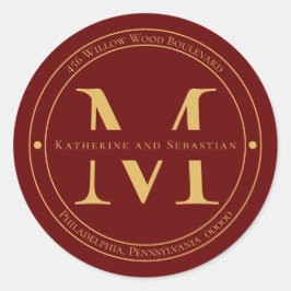 Elegant minimalistisch monogram Terugkeeradres zeg Ronde Sticker