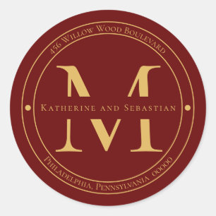 Elegant minimalistisch monogram Terugkeeradres zeg Ronde Sticker
