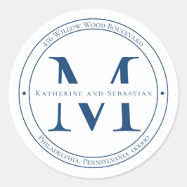 Elegant minimalistisch monogram Terugkeeradres zeg Ronde Sticker