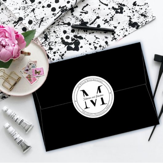 Elegant minimalistisch monogram Terugkeeradres zeg Ronde Sticker