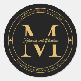 Elegant minimalistisch monogram Terugkeeradres zeg Ronde Sticker