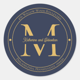 Elegant minimalistisch monogram Terugkeeradres zeg Ronde Sticker