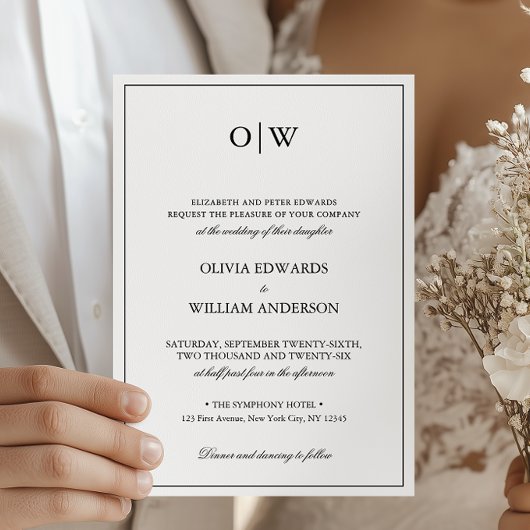 Elegant Minimalistisch Monogram Trouwfeest Kaart