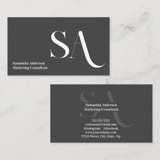 Elegant minimalistisch monogram Visitekaartje | Cu (Voorkant / Achterkant)