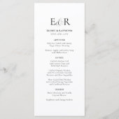 Elegant minimalistisch monogram wit bruiloft menu (Voorkant)