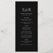 Elegant minimalistisch monogram zwart bruiloft menu (Voorkant)