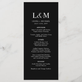 Elegant minimalistisch monogram zwart bruiloft menu
