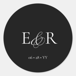 Elegant minimalistisch monogram zwart bruiloft ronde sticker
