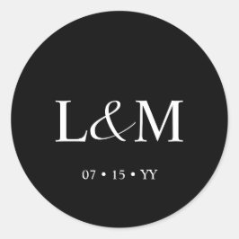 Elegant minimalistisch monogram zwart bruiloft ronde sticker