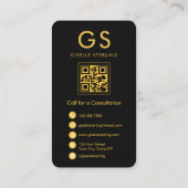 Elegant minimalistisch monogram zwart goud QR-code Visitekaartje (Achterkant)