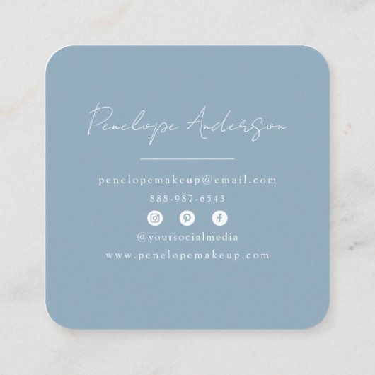 Elegant Minimalistisch Neutraal Blauw Boho Chic Mo Vierkante Visitekaartje (Achterkant)